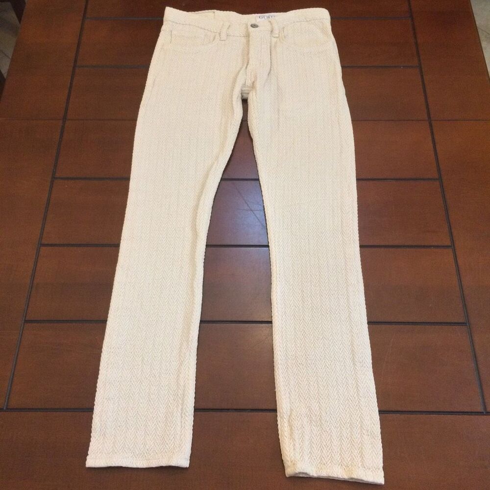 Gustin Cream Herringbone Chevron Textured 5-Pocket Pants Jeans 30